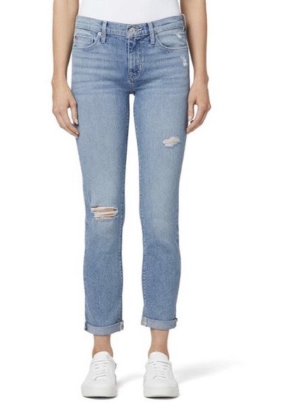 HUDSON WOMEN’S KRISTA STRAIGHT CROP
W/ROLL CUFF DISTRESSED LIGHT WASH SIZE 27